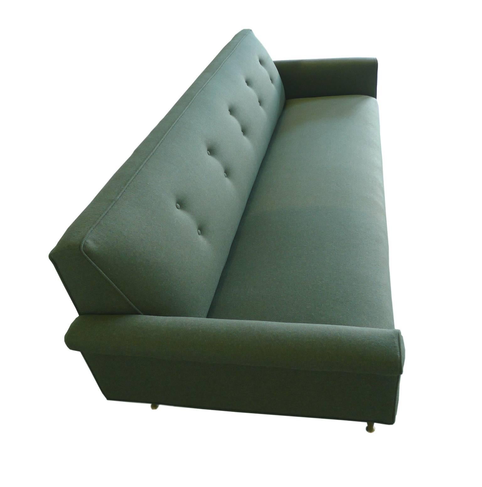 American 1960s Reupholstered Green Wool Sofa in the Style of Edward Wormley