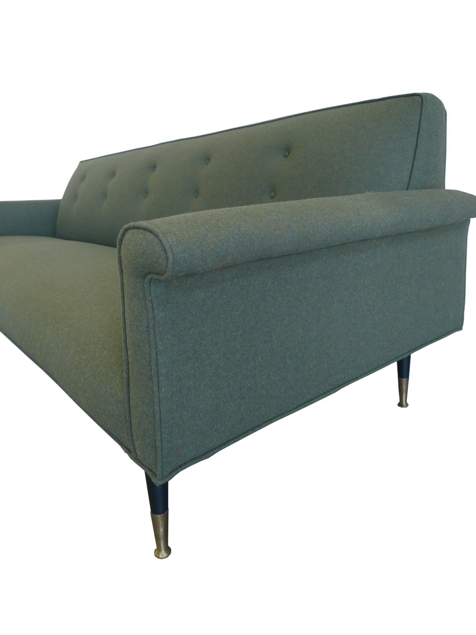 Mid-Century Modern 1960s Reupholstered Green Wool Sofa in the Style of Edward Wormley