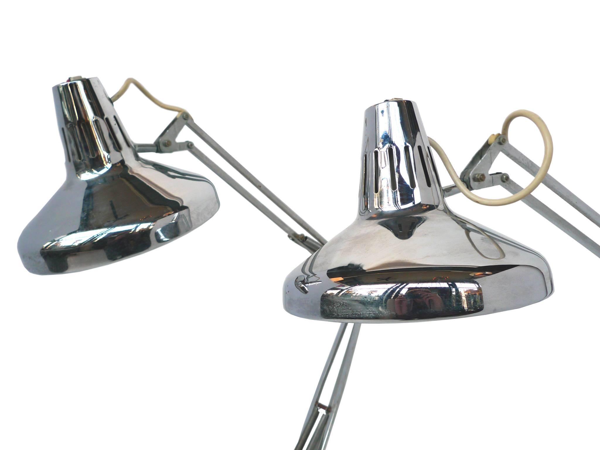 American Pair of 1970s Luxo Articulated Chrome Desk Lamps