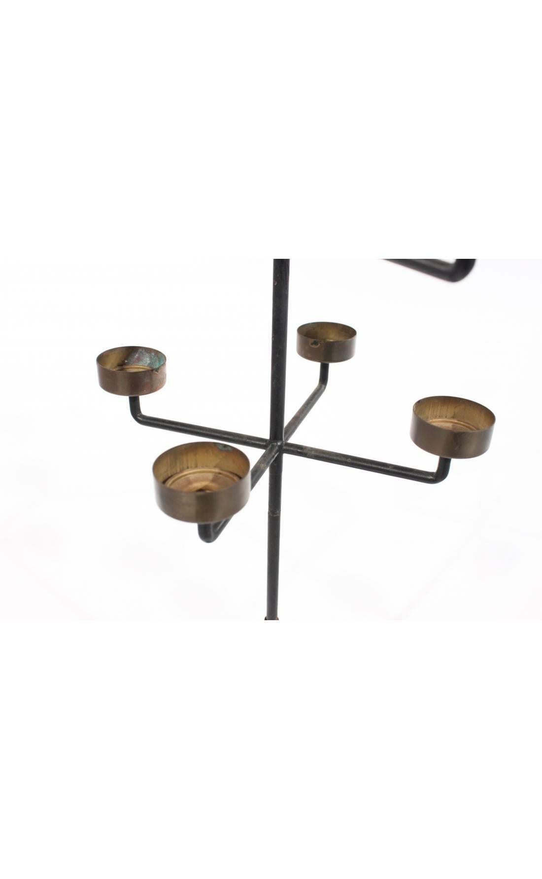 American Pair of Midcentury Iron and Brass Candelabras