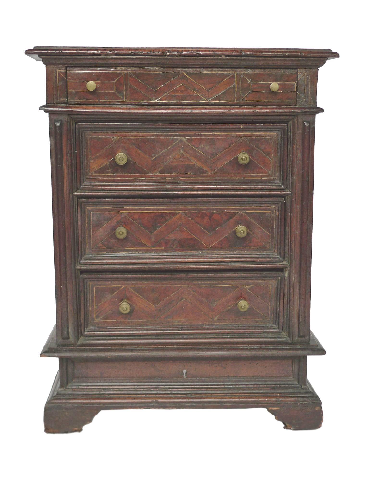Baroque Early 18th Century Italian Four-Drawer Cabinet with Bone Inlays