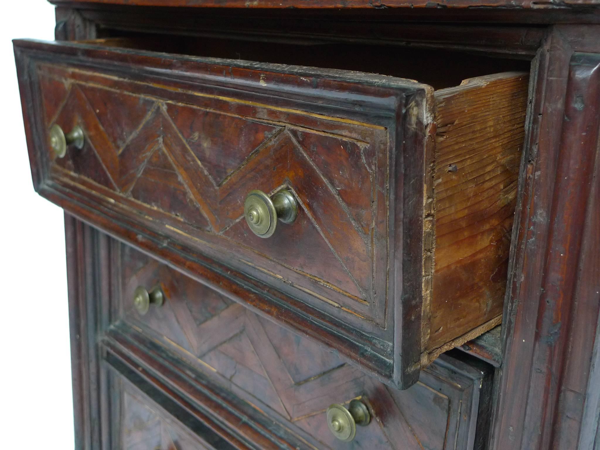 18th Century and Earlier Early 18th Century Italian Four-Drawer Cabinet with Bone Inlays