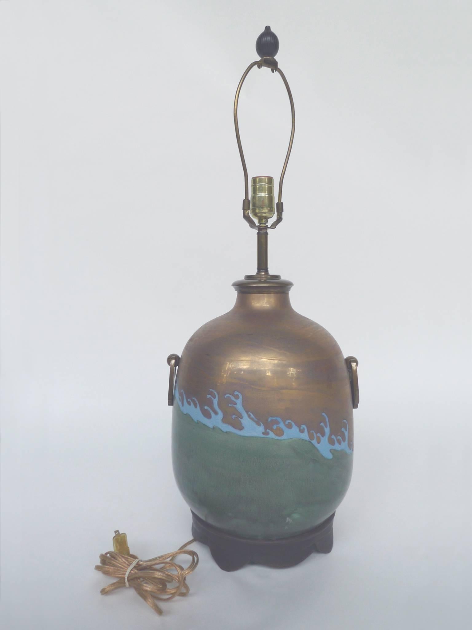 Asian Modern Enamel-Decorated Brass Table Lamp 5
