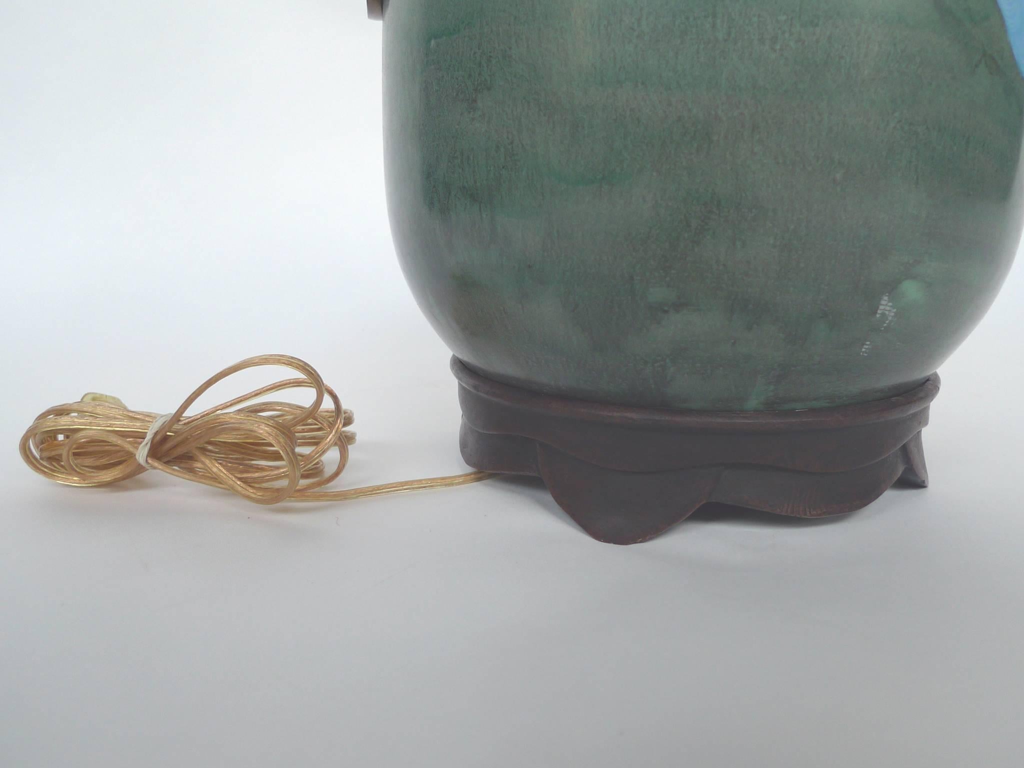 Asian Modern Enamel-Decorated Brass Table Lamp 6