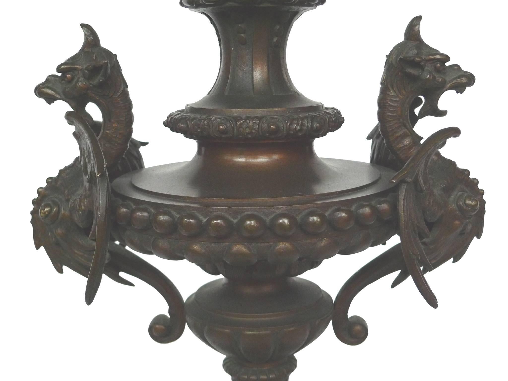 Pair of Bronze Meiji-Style Lamps In Good Condition In New York, NY