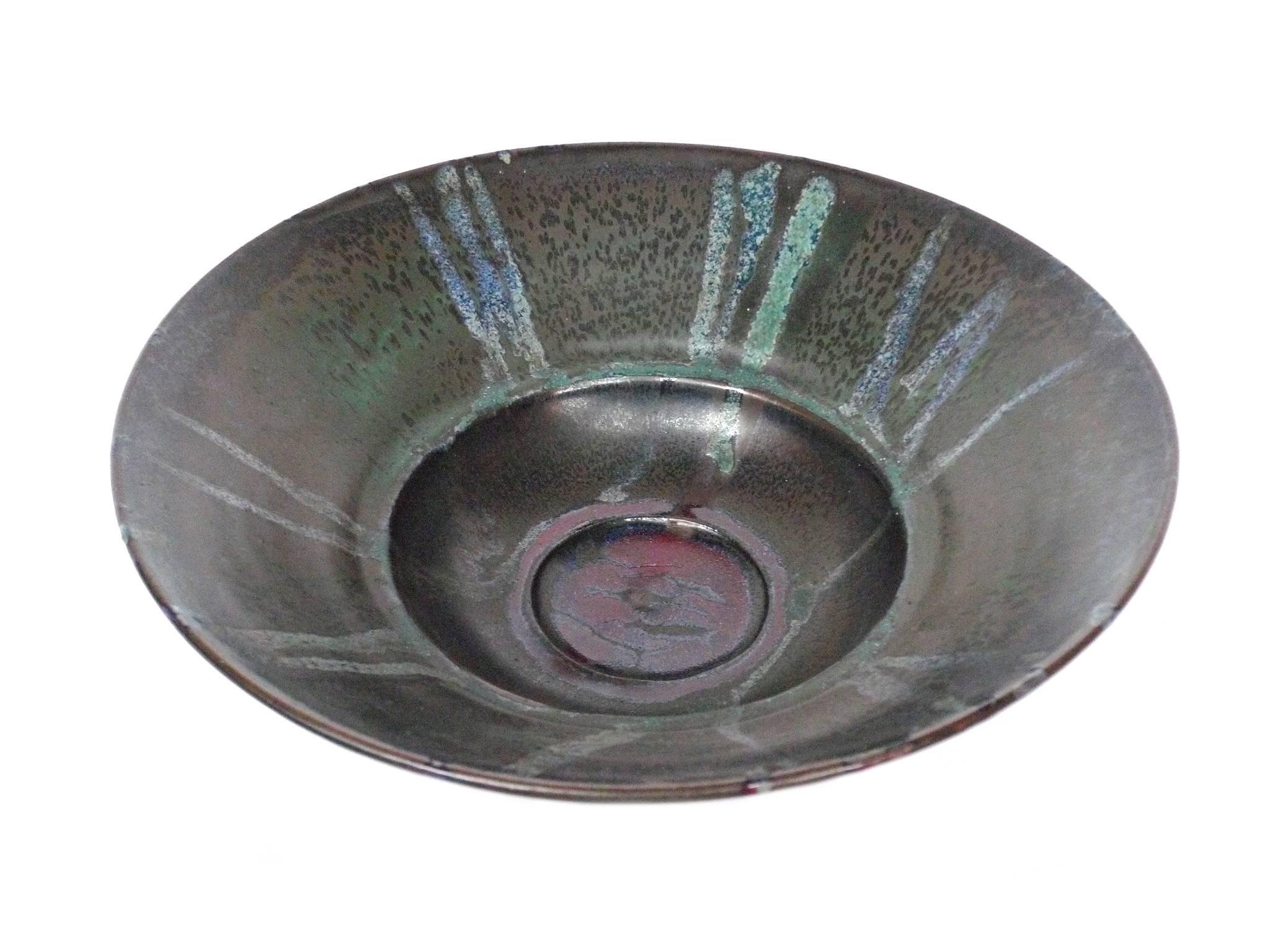 Glazed Thom Lussier Stone-Green Ceramic Fruitbowl