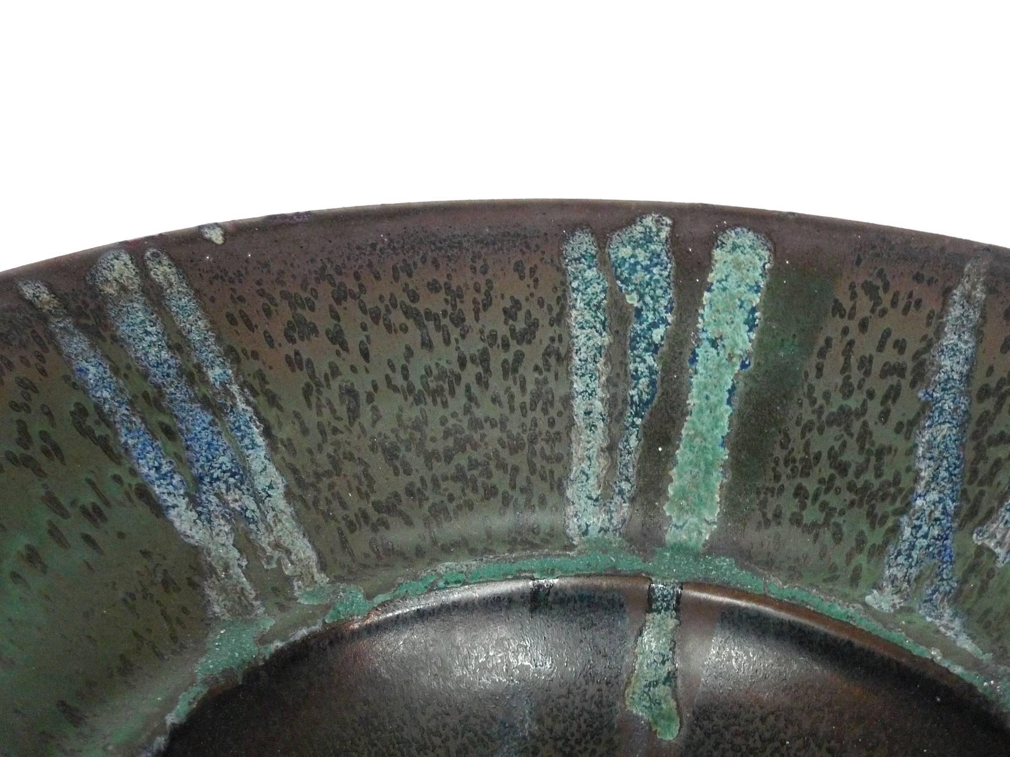 Contemporary Thom Lussier Stone-Green Ceramic Fruitbowl
