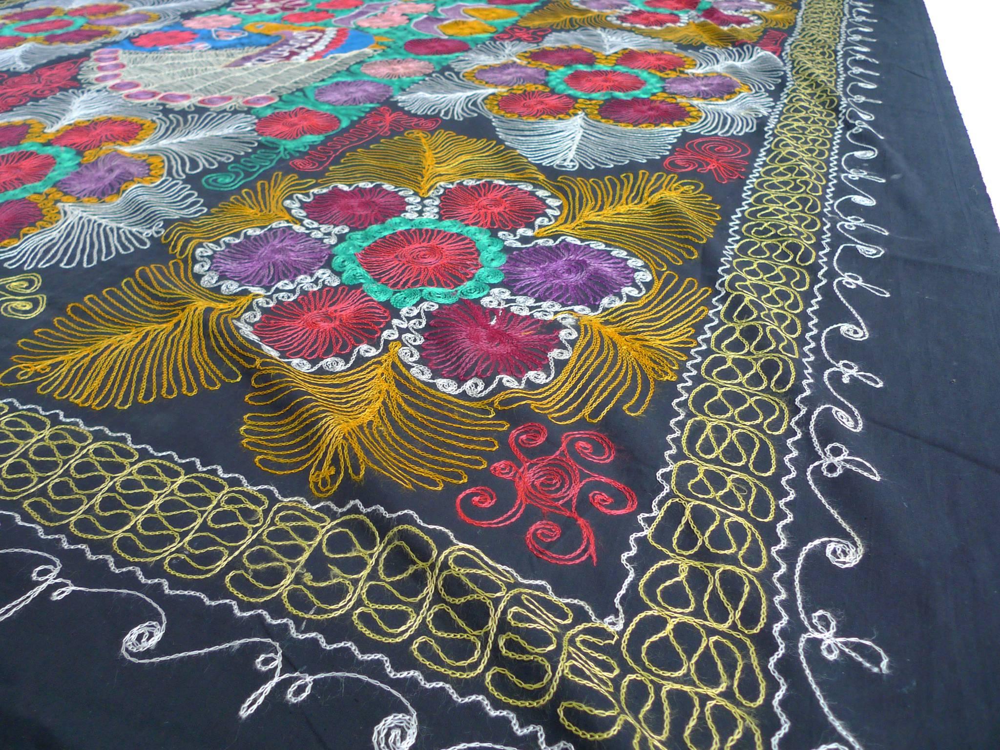 20th Century Embroidered Silk Suzani Tapestry 1