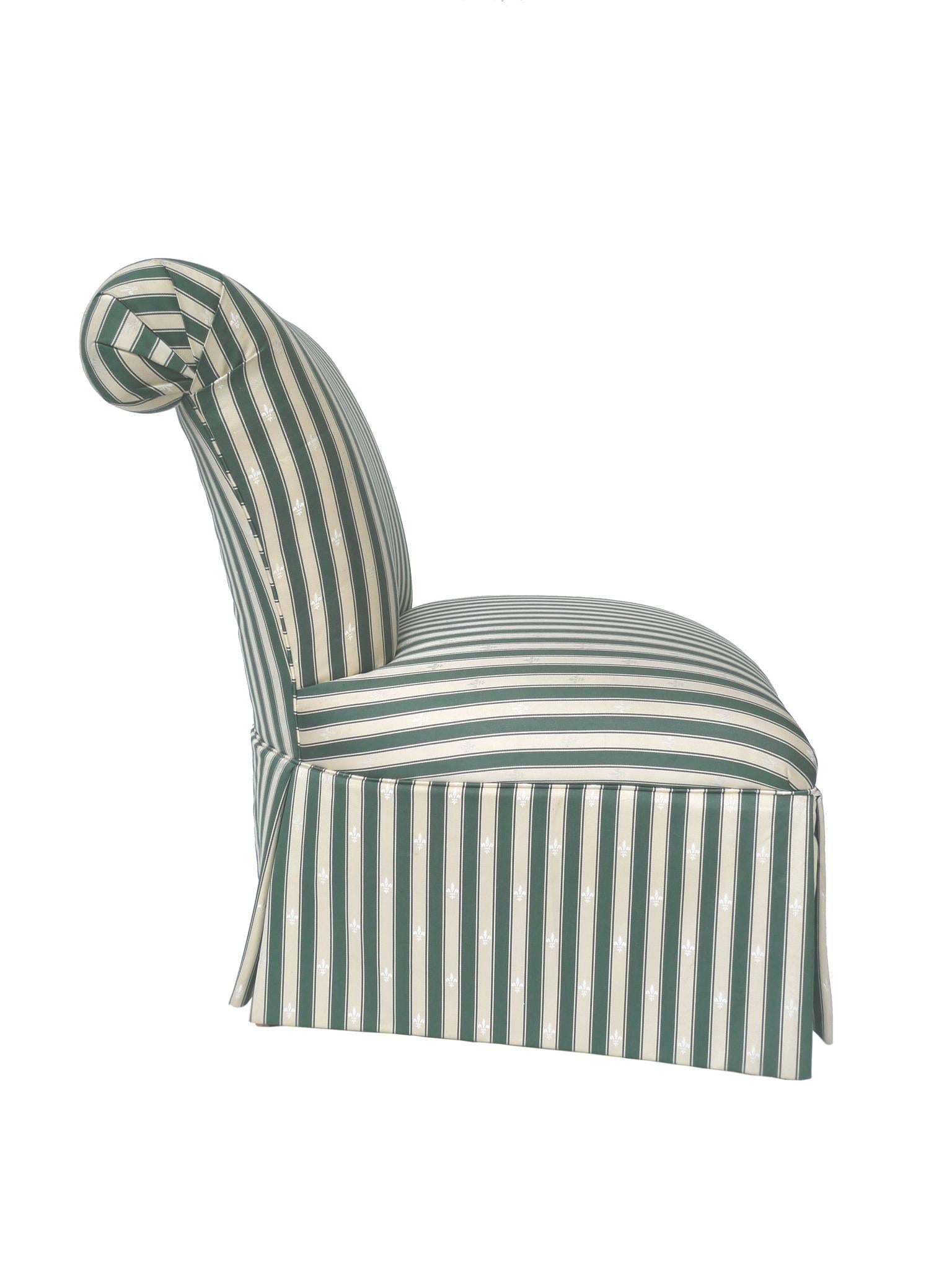 American Pair of Henredon Striped Silk Slipper Chairs