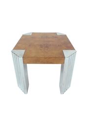 1970s Deco Style Burl Wood and Chrome Cocktail Table