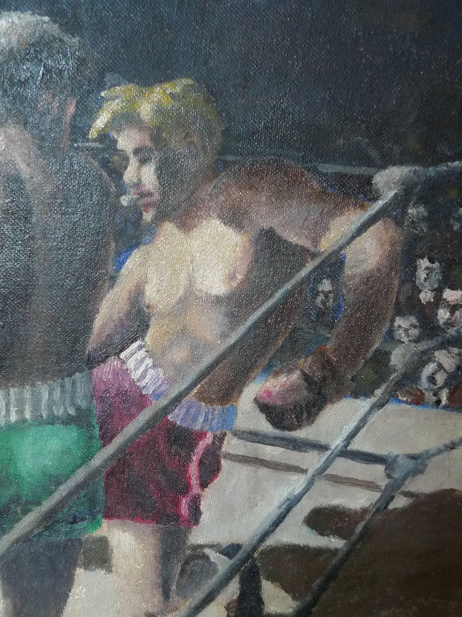 Boxing Match, Oil Painting by Unknown Artist, after Robert Riggs In Good Condition In New York, NY