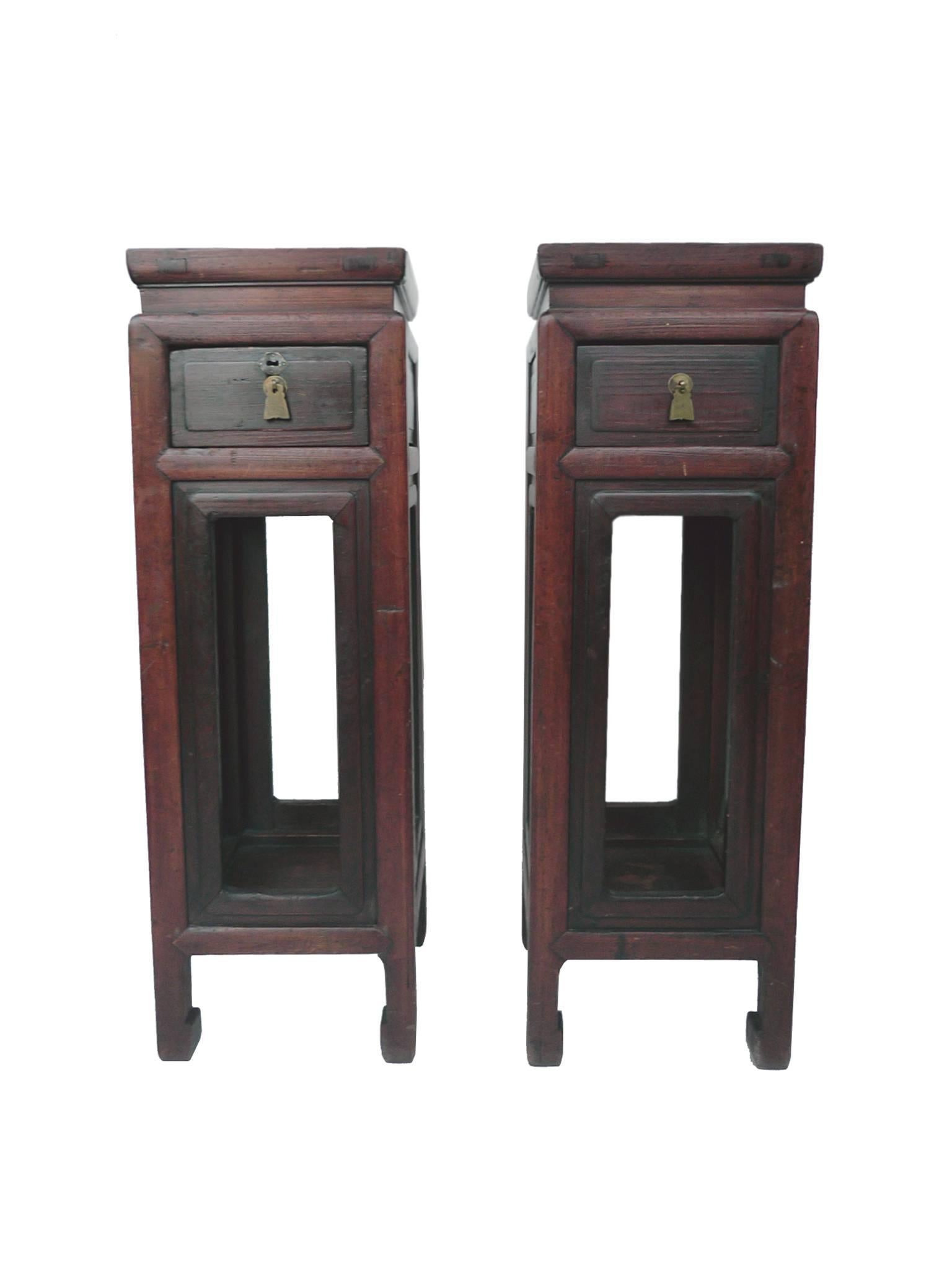Pair of 19th Century, Asian Elmwood Pedestal Stands In Good Condition In New York, NY