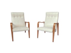 Pair of Thonet Midcentury Bentwood White Marine Vinyl Lounge Chairs