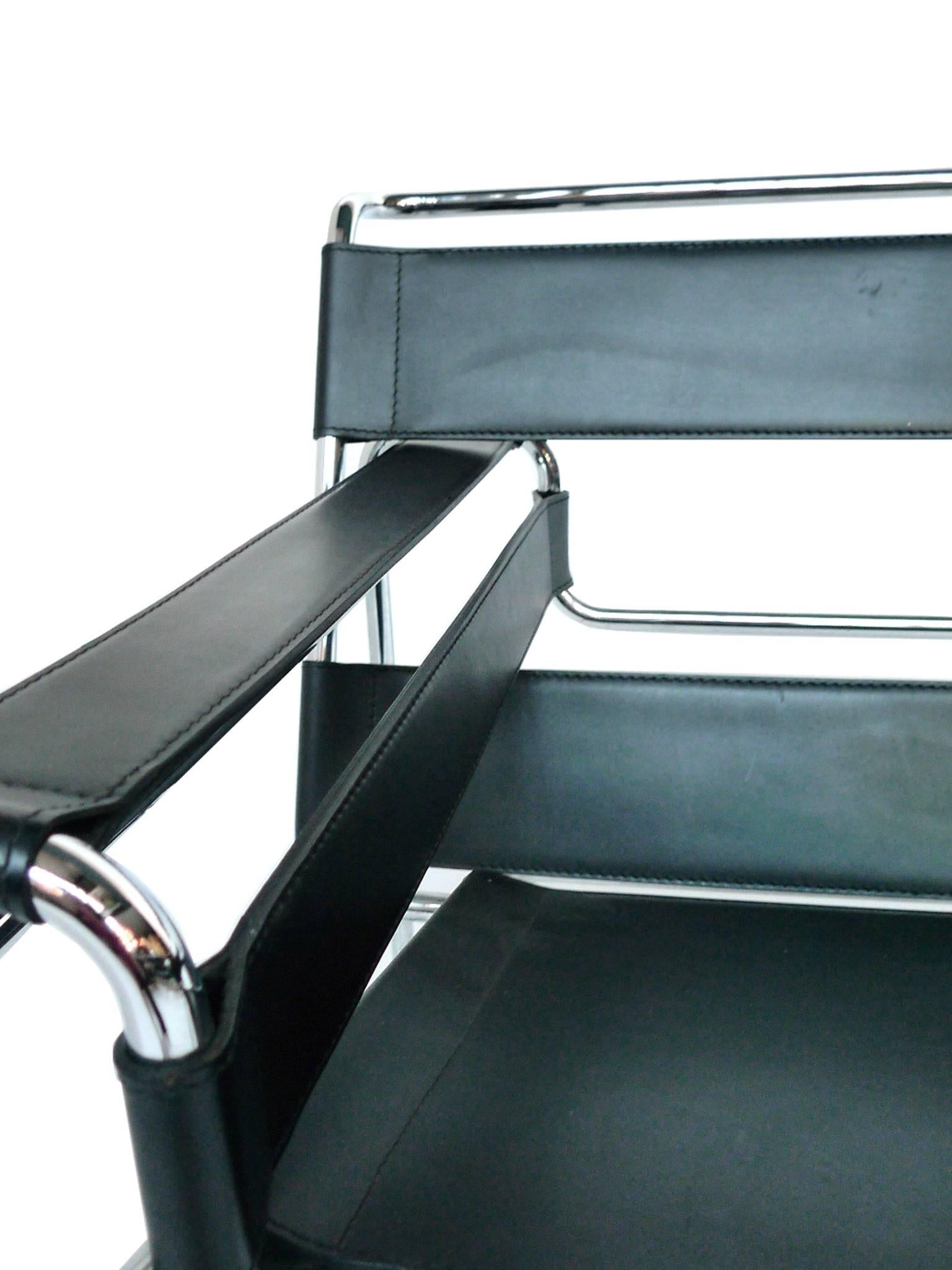20th Century Black Leather and Steel Wassily Chairs by Marcel Breuer, Pair
