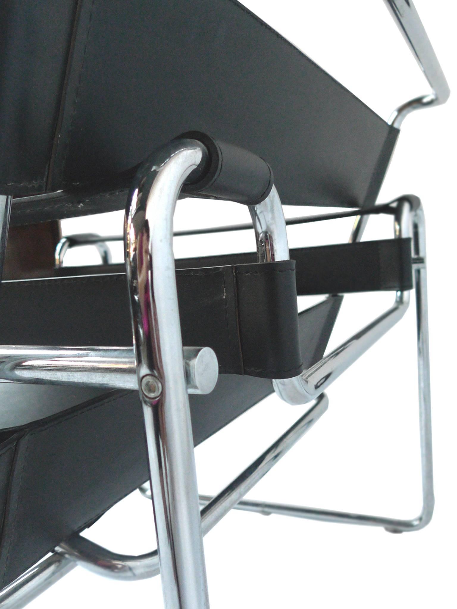 Black Leather and Steel Wassily Chairs by Marcel Breuer, Pair 3