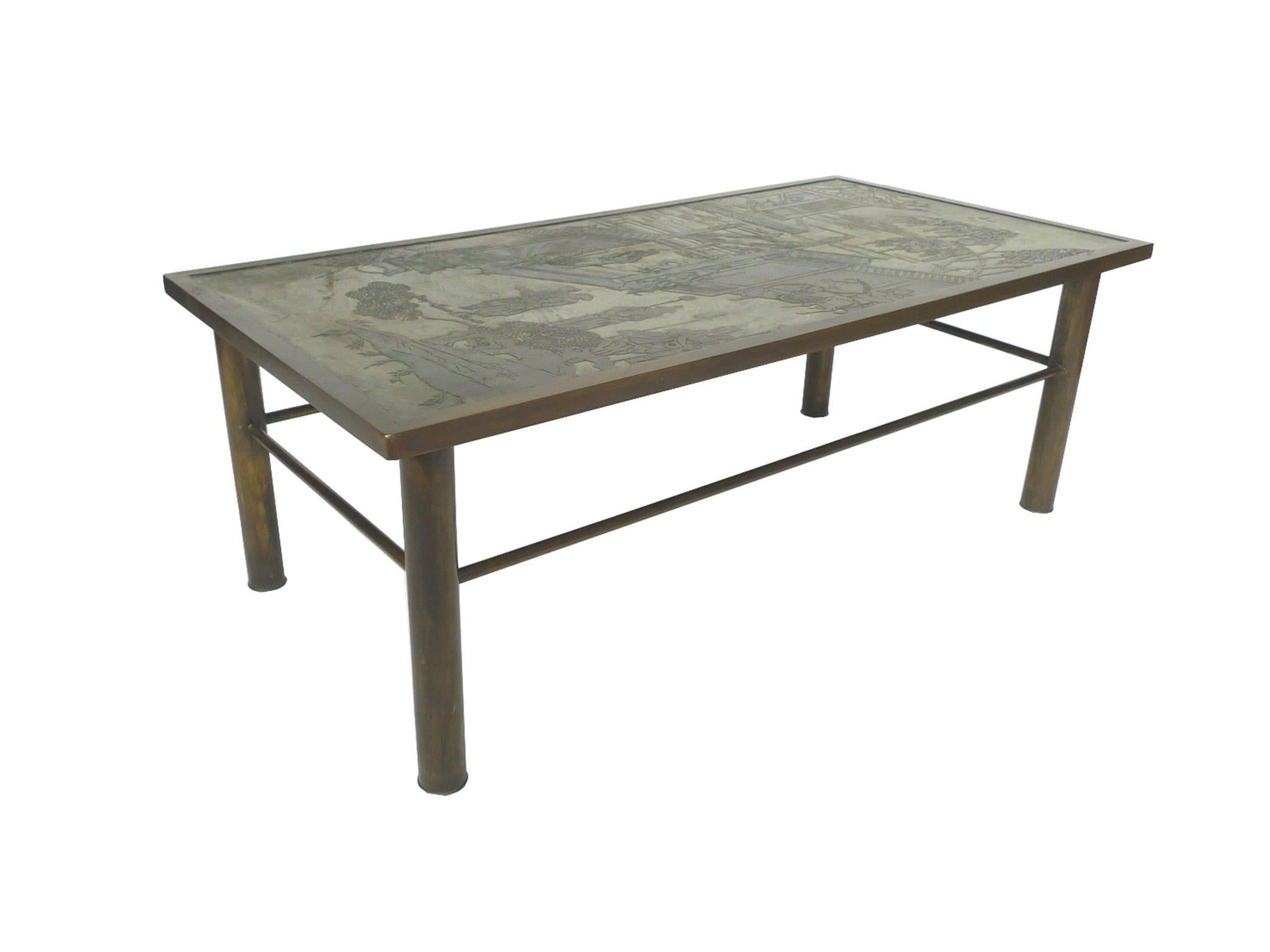 Philip & Kelvin Laverne Etched Bronze Coffee Table In Good Condition In New York, NY
