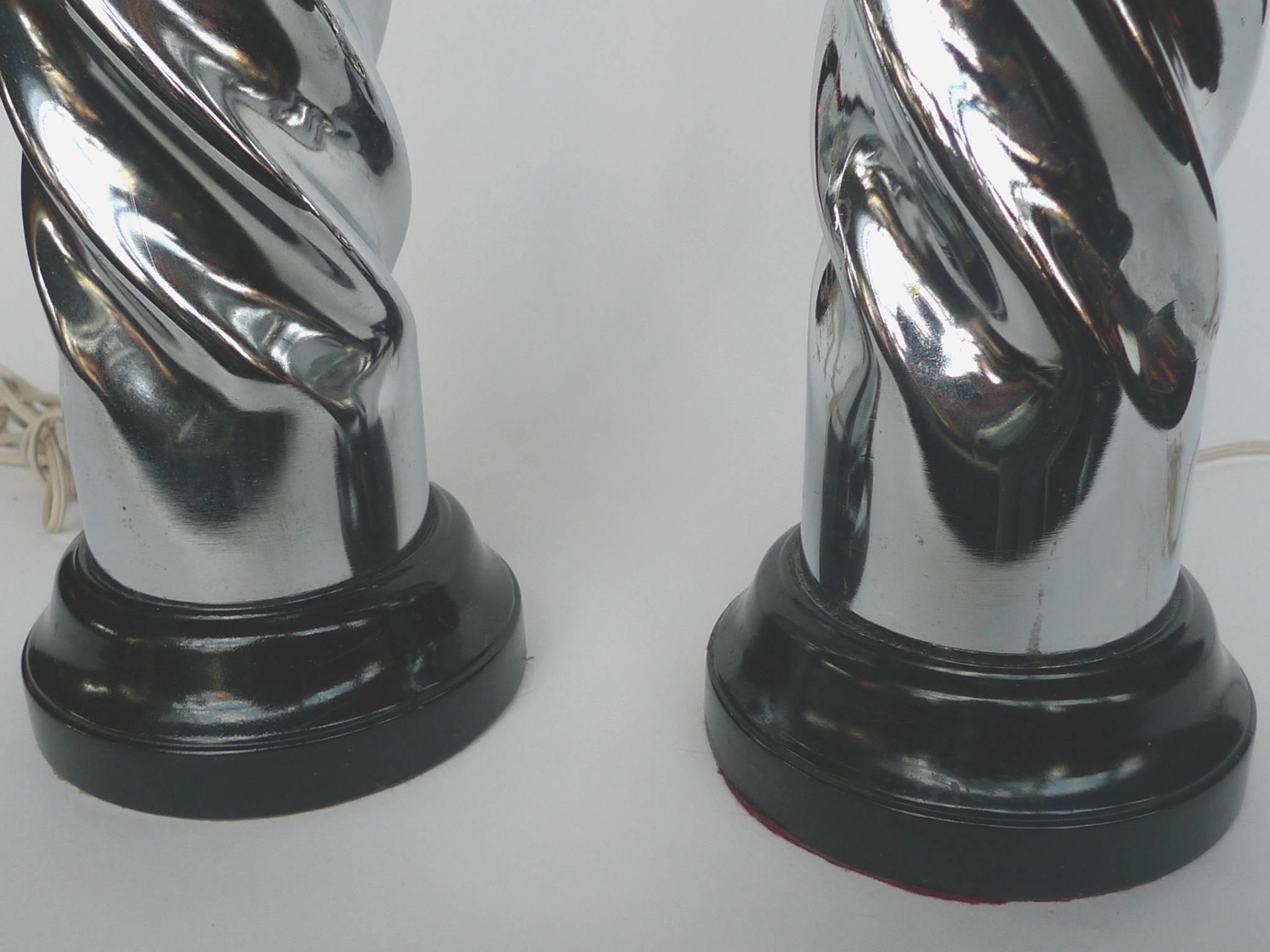Midcentury Chrome Spiral Table Lamps, Pair In Good Condition In New York, NY