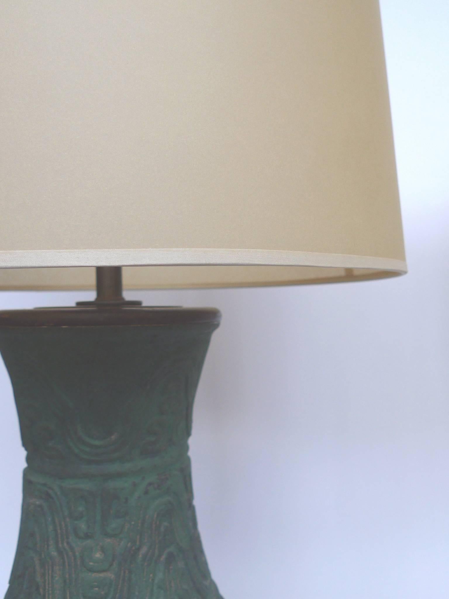 20th Century Chinese Green Bronze Table Lamps, Pair In Good Condition In New York, NY