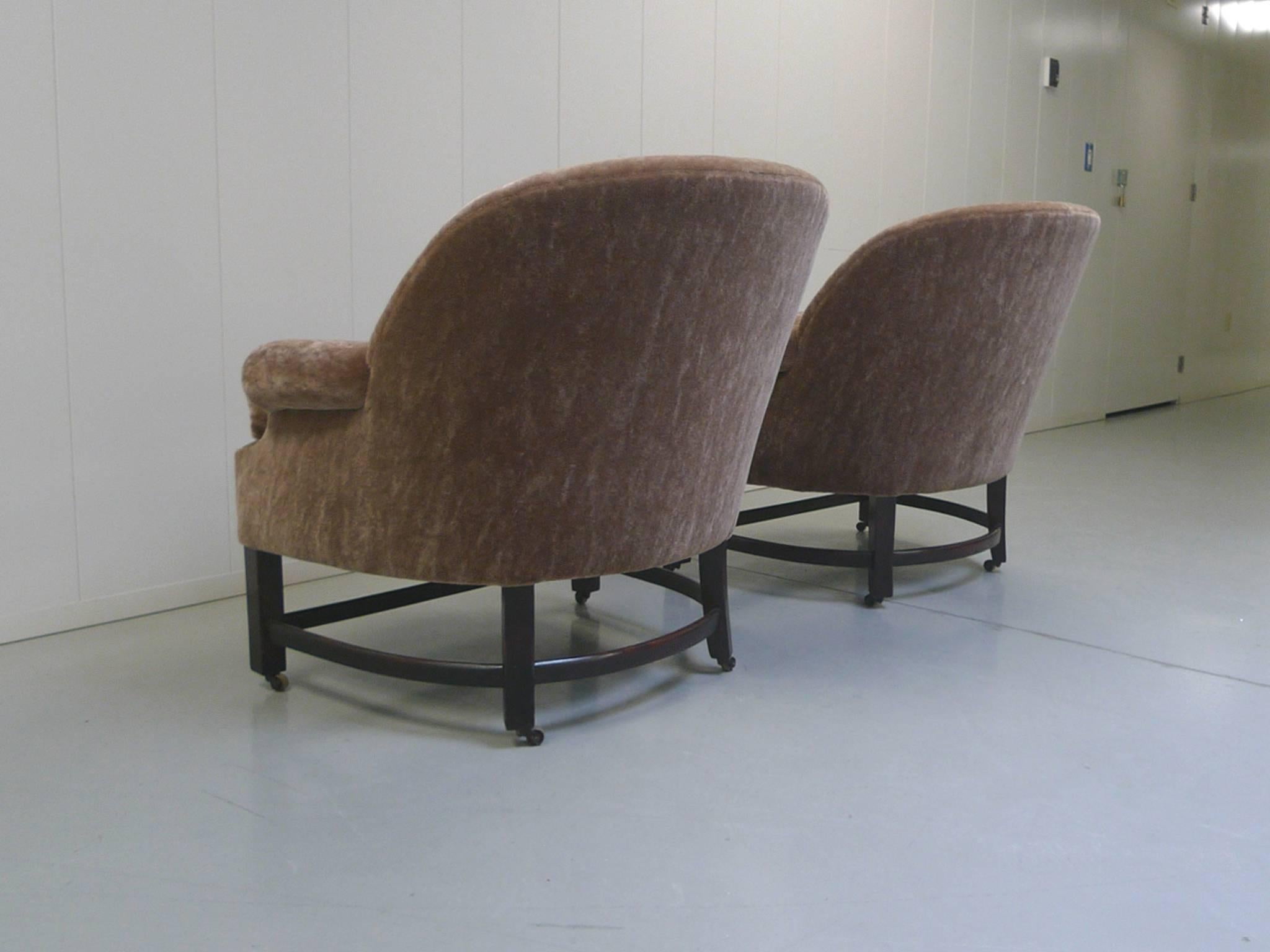 20th Century Midcentury Mohair Barrel Club Chairs