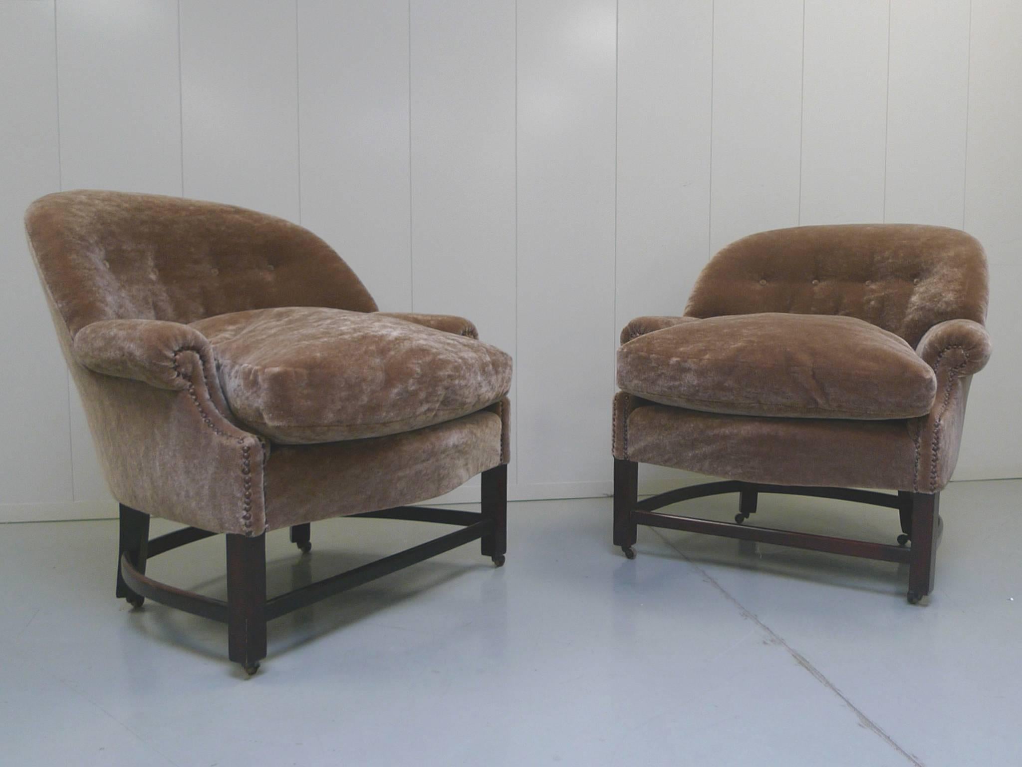 Mid-Century Modern Midcentury Mohair Barrel Club Chairs