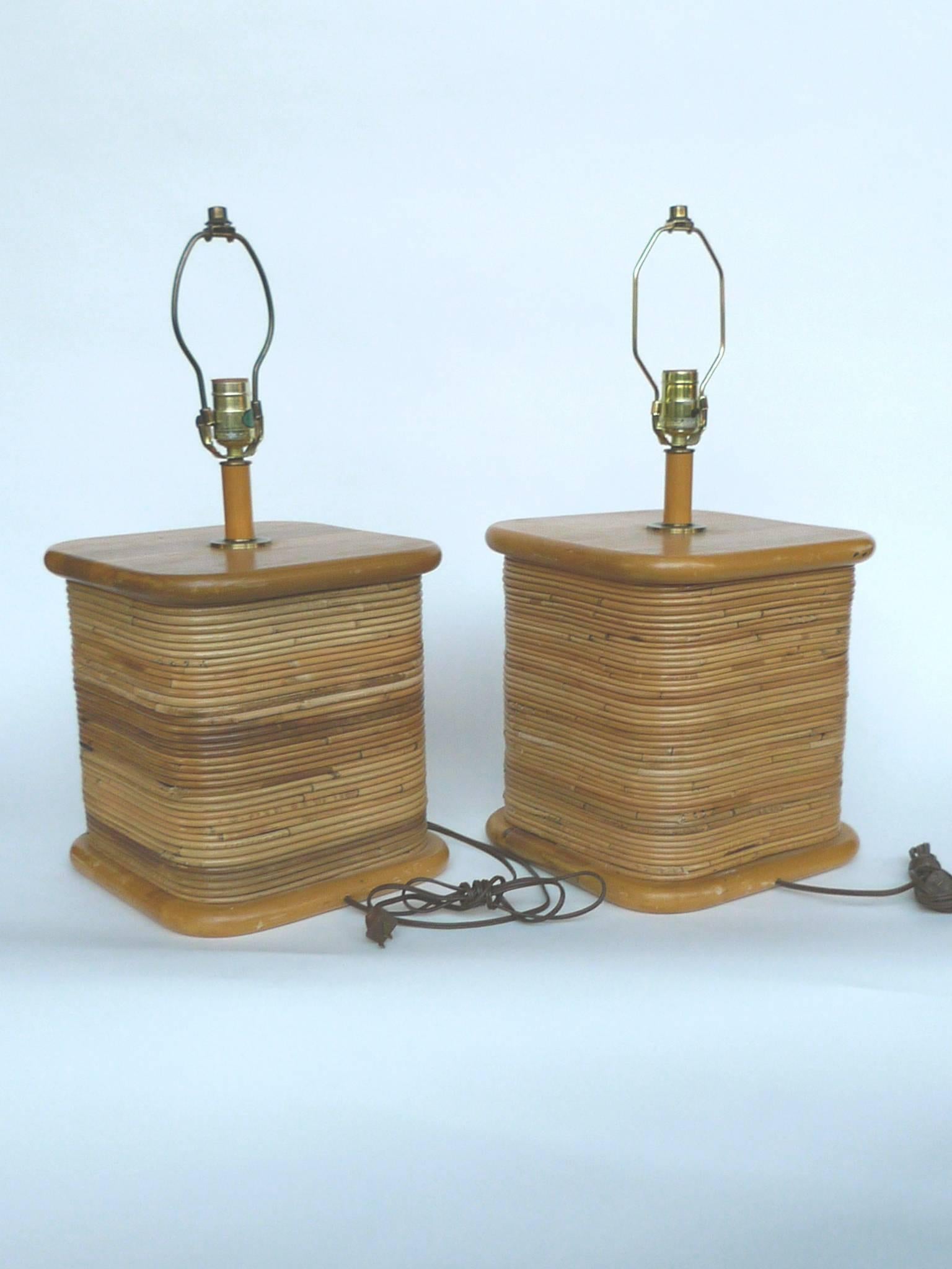 20th Century Pair of Rattan Table Lamps in the Style of Paul Frankl