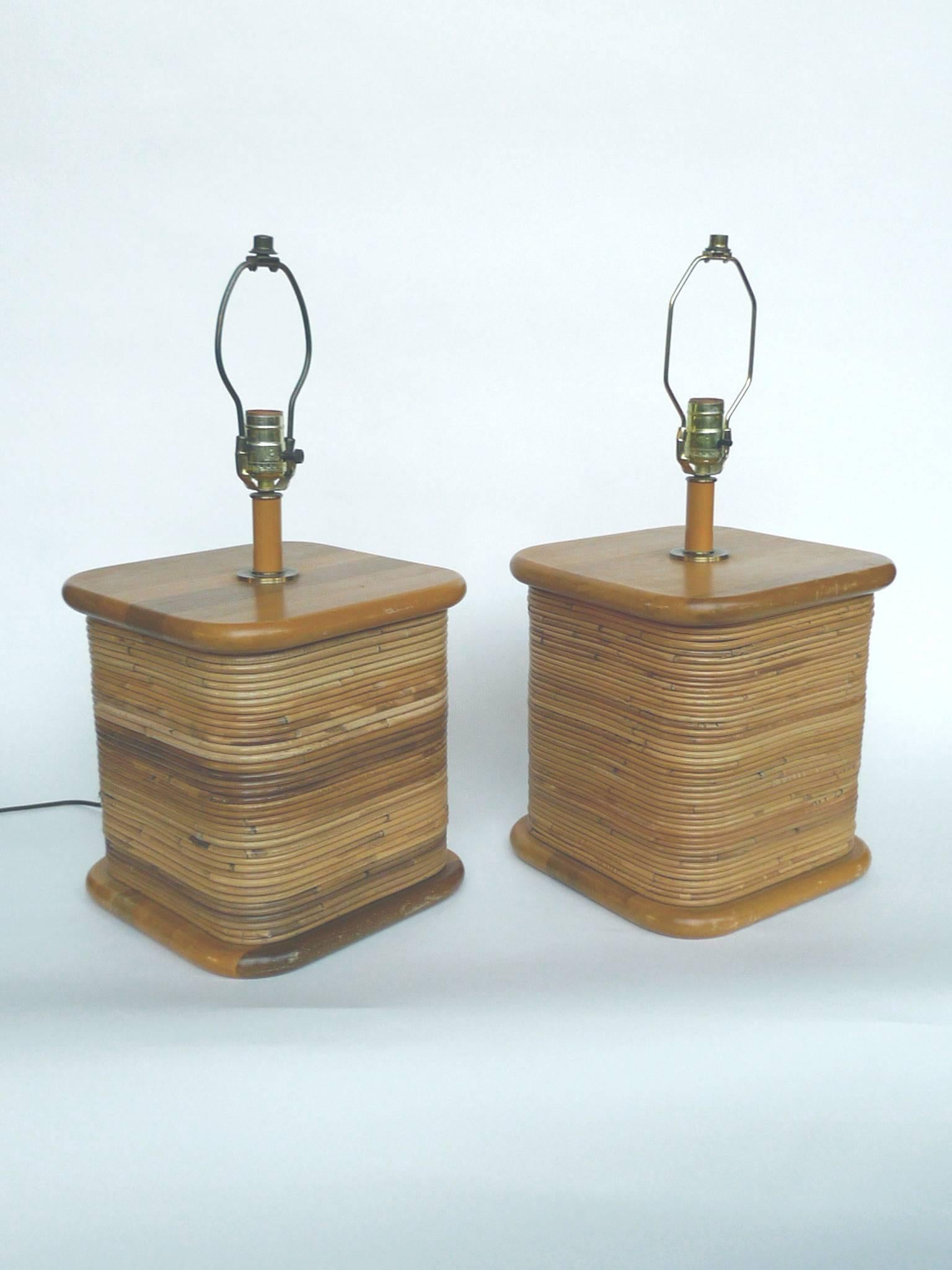 Pair of Rattan Table Lamps in the Style of Paul Frankl In Good Condition In New York, NY