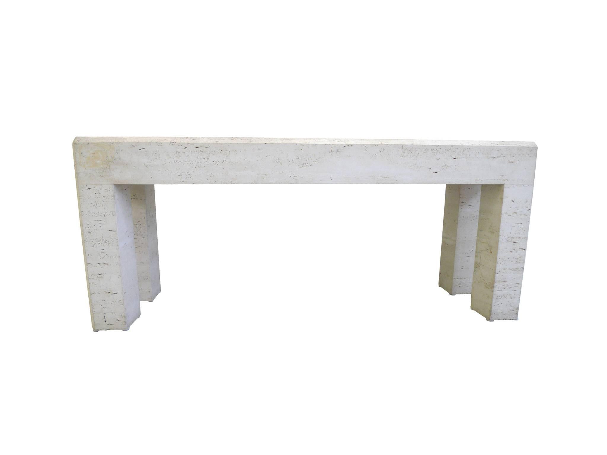 20th Century Travertine Console Sofa Table in the Manner of Maitland-Smith In Good Condition In New York, NY