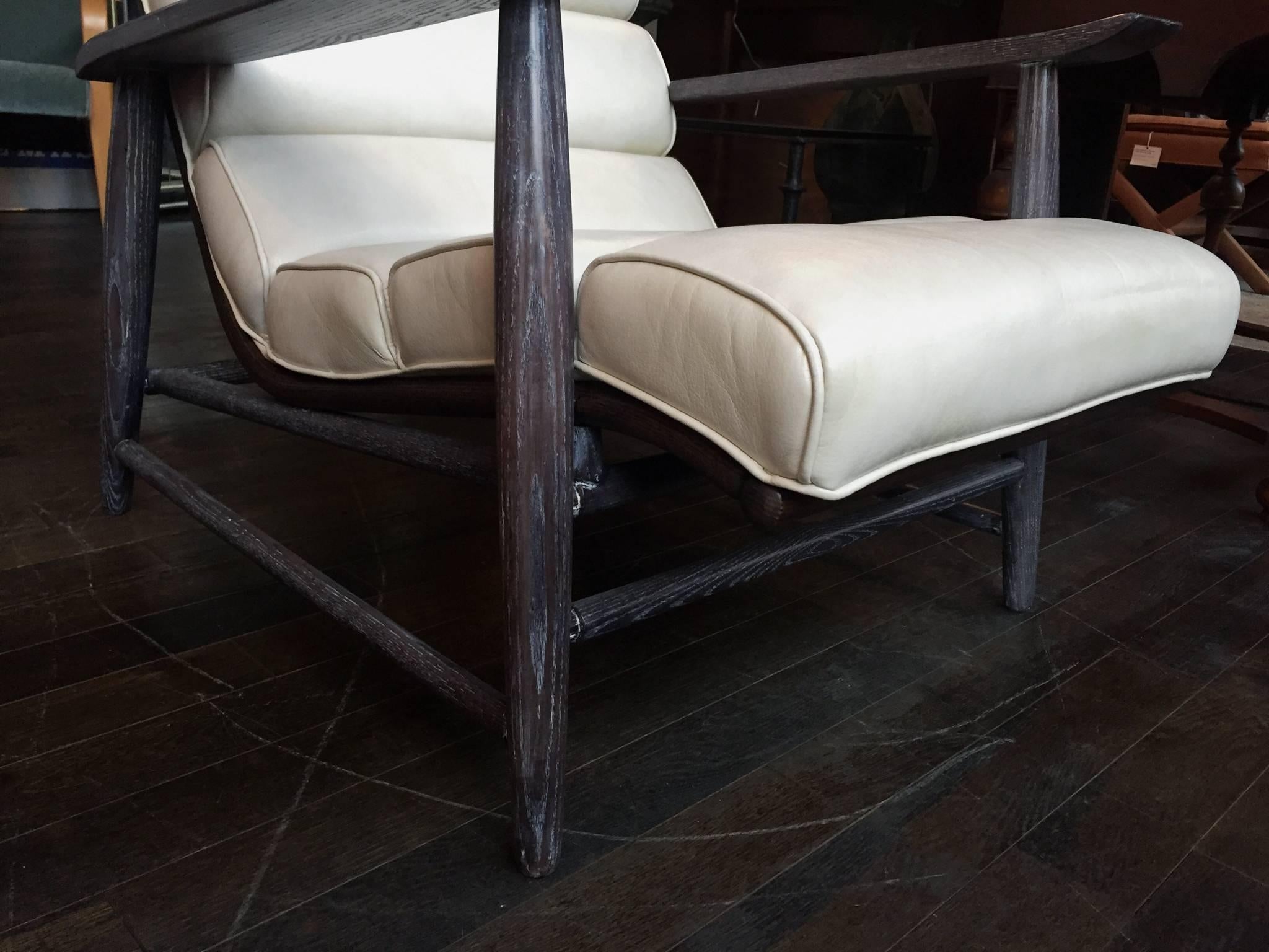 1960s Cerused Oak and Ecru Leather Armchair in the Manner of Jay Spectre 4