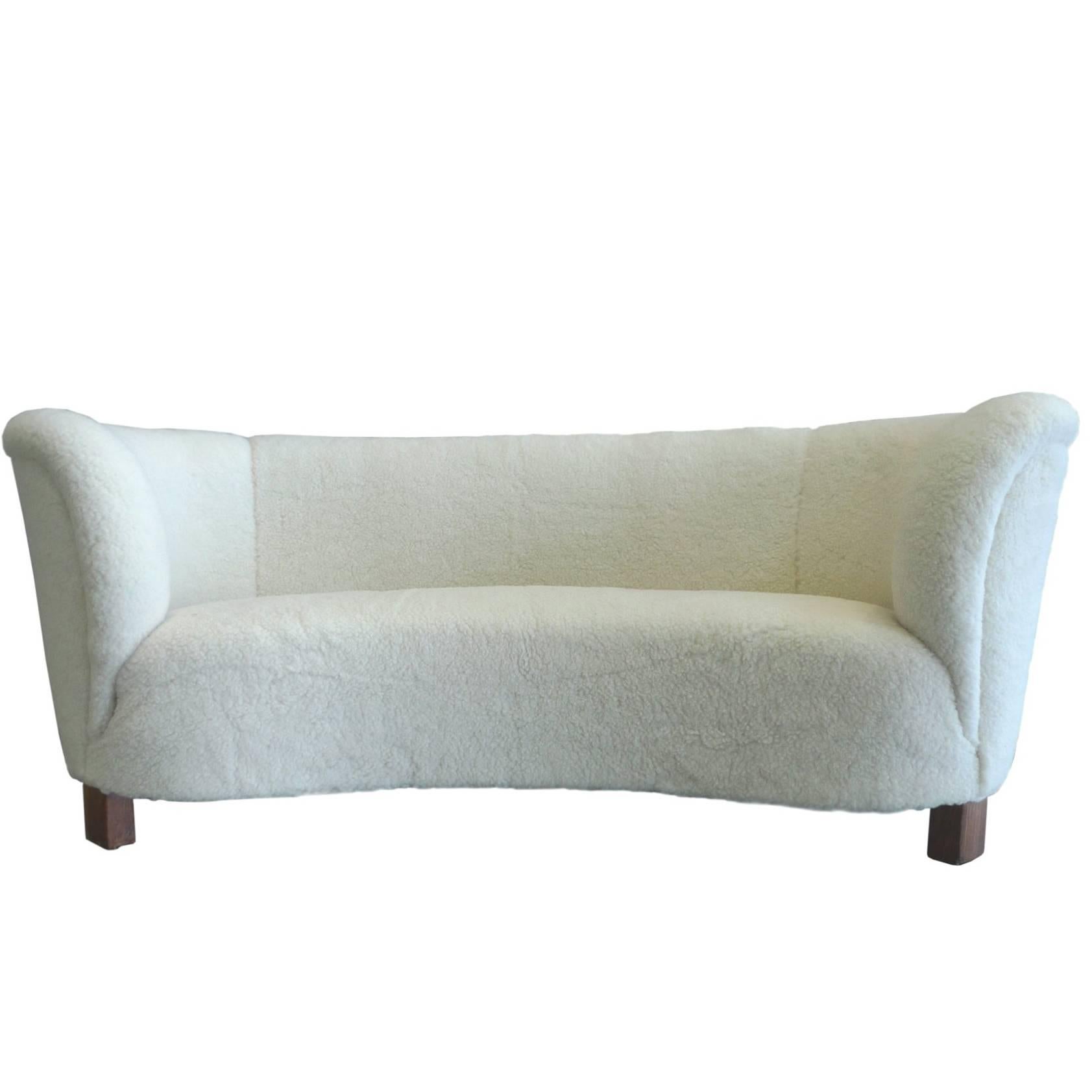 1940s Danish Sofa by Slagelse Mobelvaerk, Reupholstered in Lambs Wool