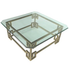 1970s Hollywood Regency Brass and Glass Cocktail Table Mastercraft Attributed