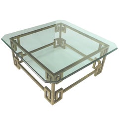 1970s Hollywood Regency Brass and Glass Cocktail Table Mastercraft Attributed 