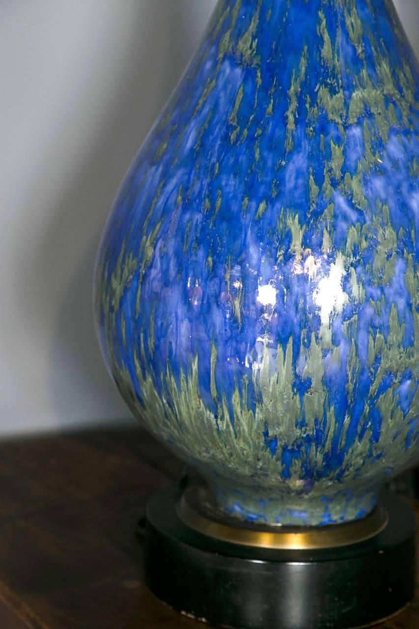 1960s Italian Blue Ceramic Lamp In Good Condition In New York, NY