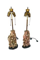 Pair of Carved Chinese Soapstone Lamps