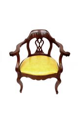 French Empire Mahogany Armchair in Yellow Snakeprint Edelman Leather