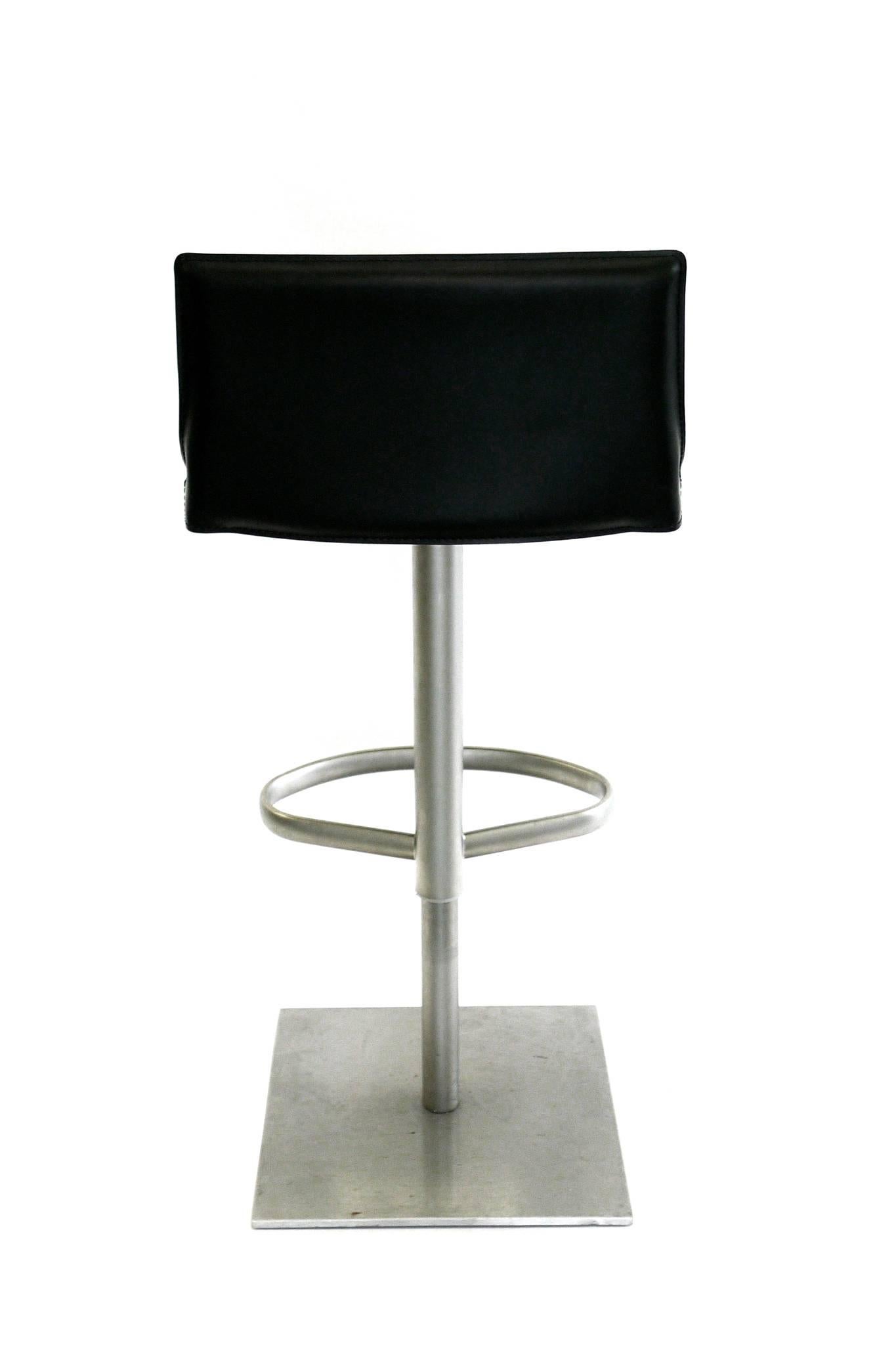 Modern Italian Leather and Steel Height Adjustable Bar Stool by Frag