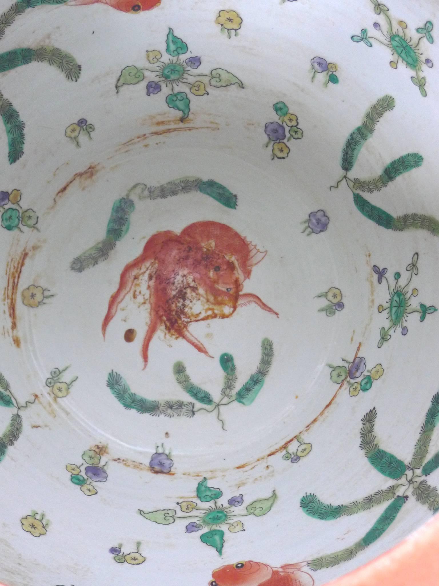 20th Century Chinese Hand-Painted Ceramic Fishbowl 4