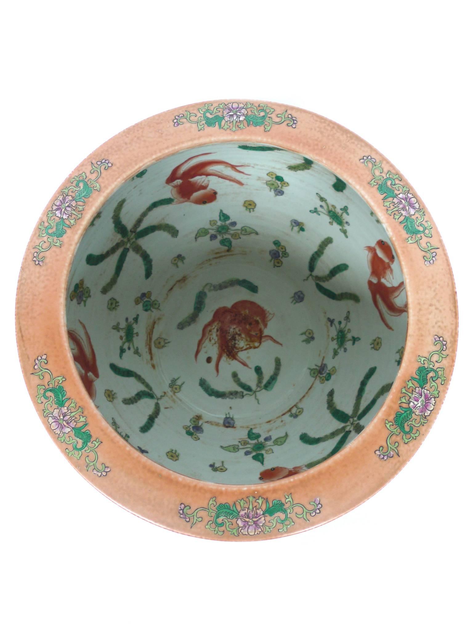 20th Century Chinese Hand-Painted Ceramic Fishbowl 1