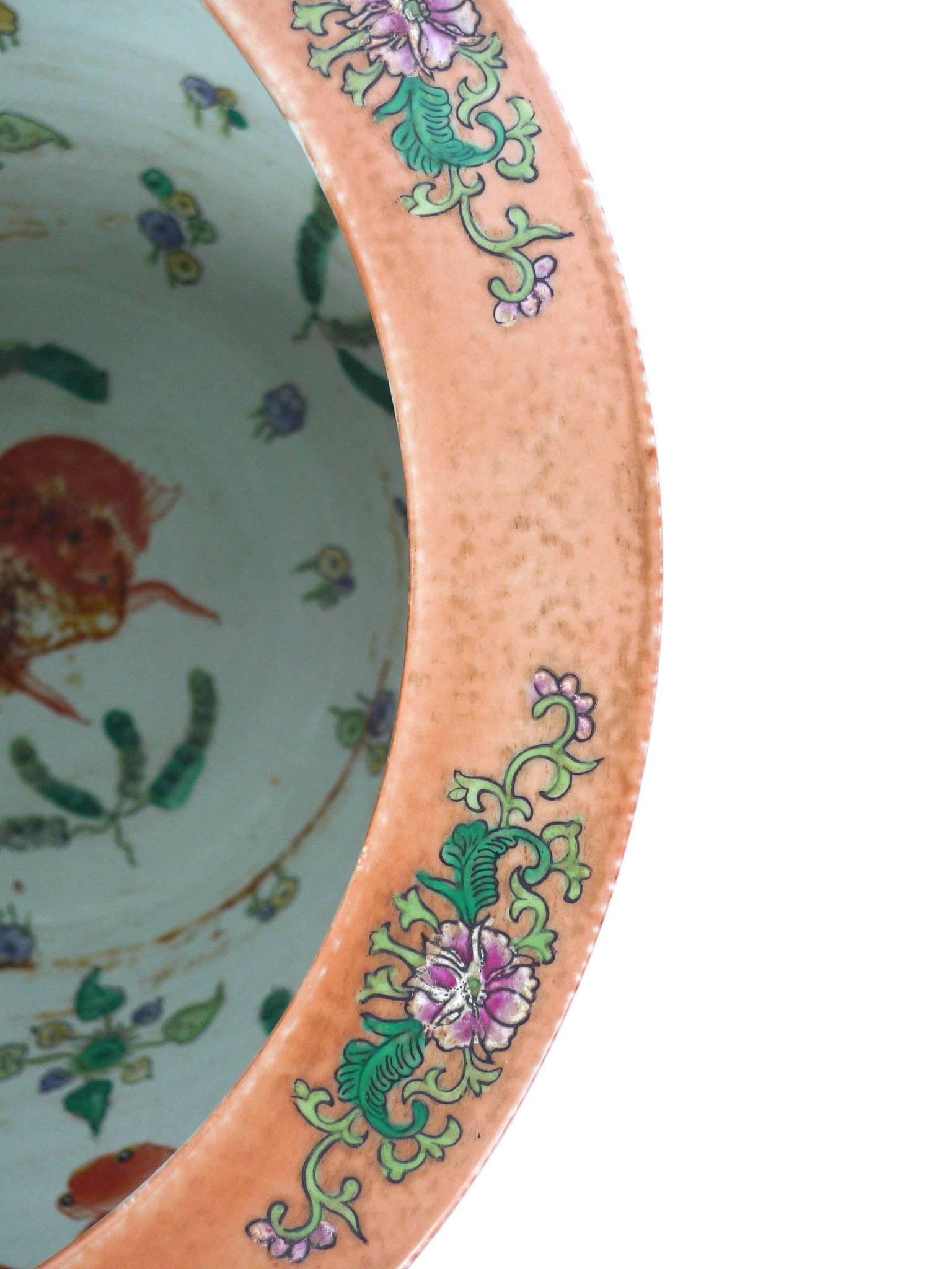 20th Century Chinese Hand-Painted Ceramic Fishbowl 3