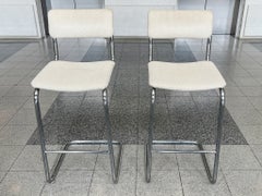 Sgabelli da bar in acciaio tubolare cromato in stile Bauhaus - Coppia