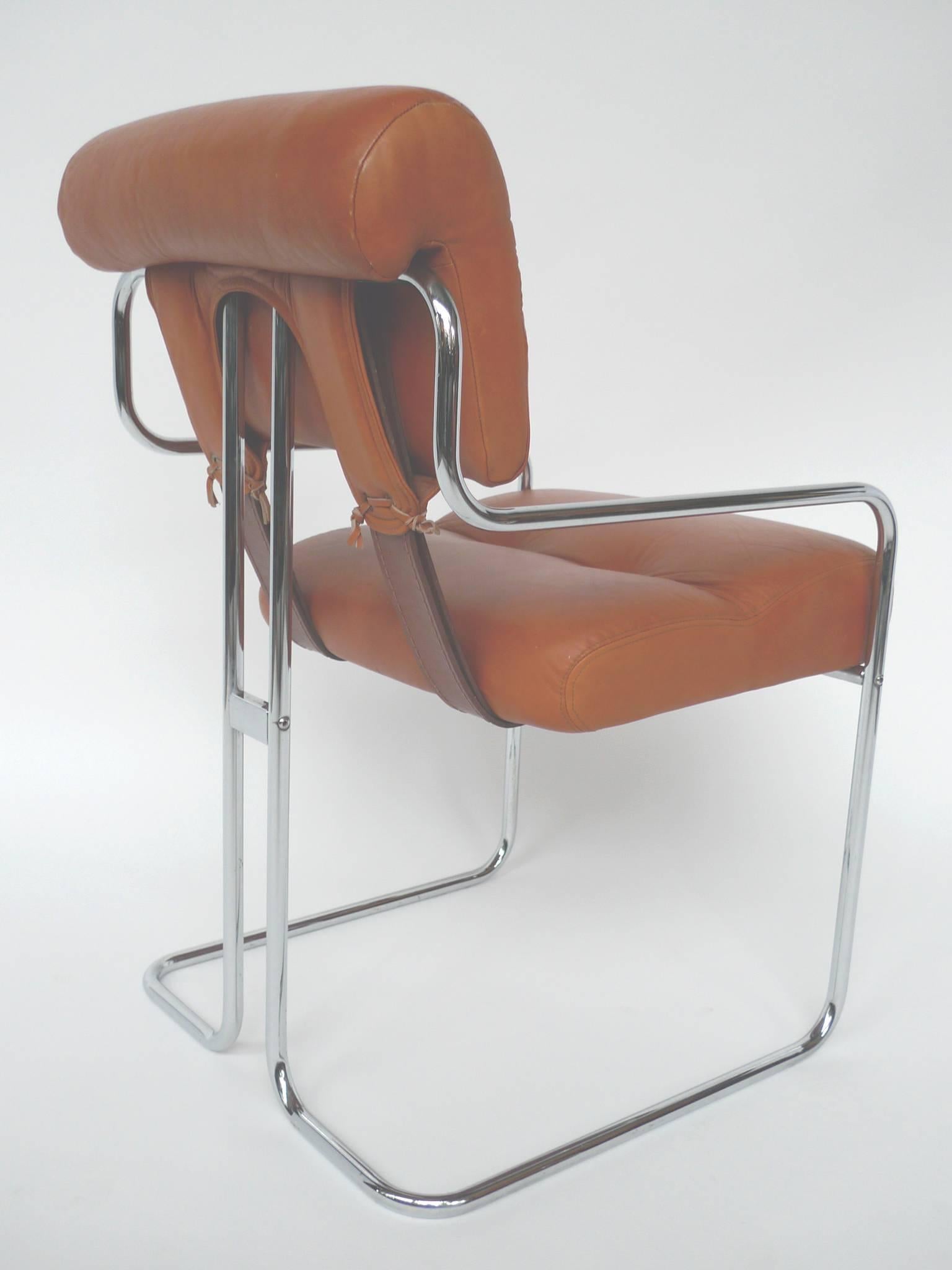 Italian 1970s Tucroma Leather and Chrome Dining Chairs by Guido Faleschini for Pace
