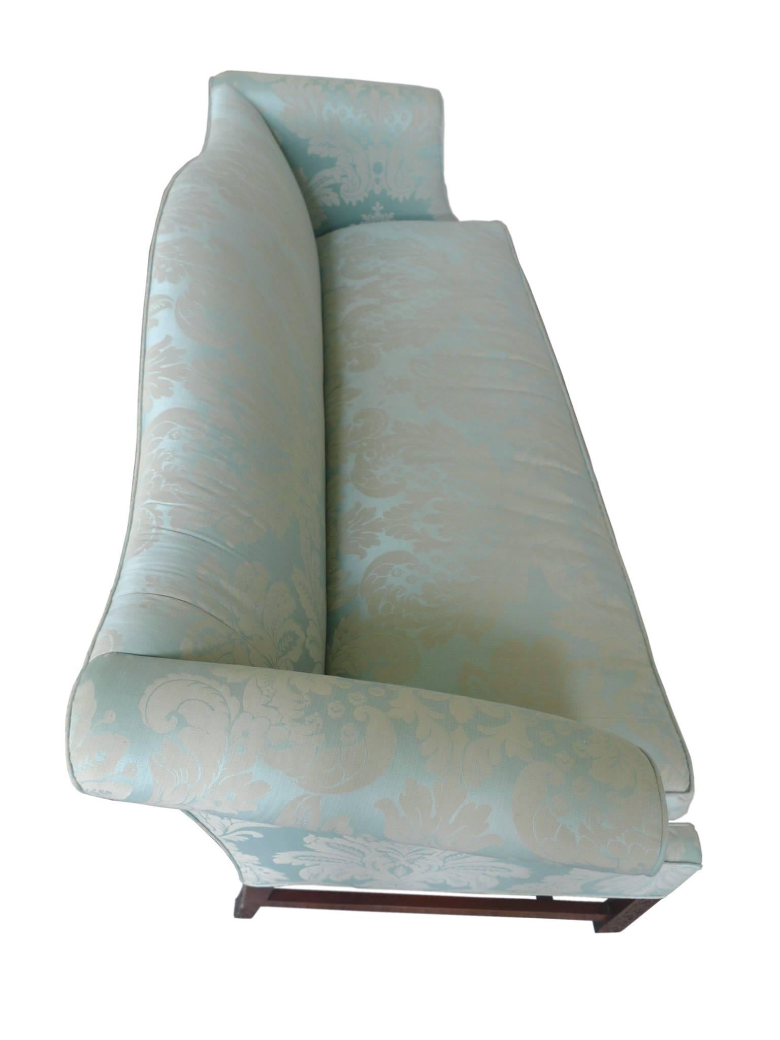 Damask 20th Century Chinese Chippendale Style Camelback Sofa