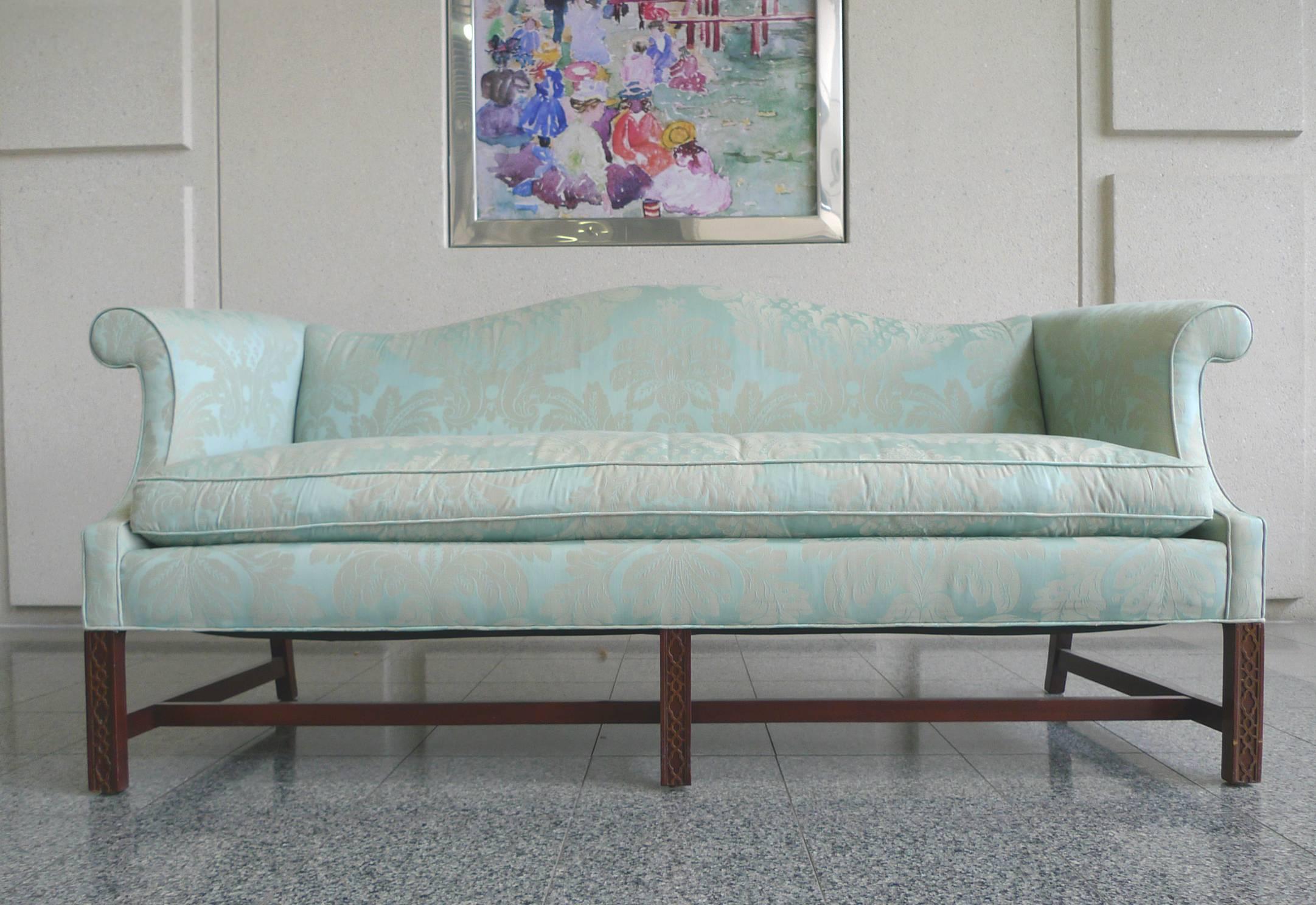 20th Century Chinese Chippendale Style Camelback Sofa 5
