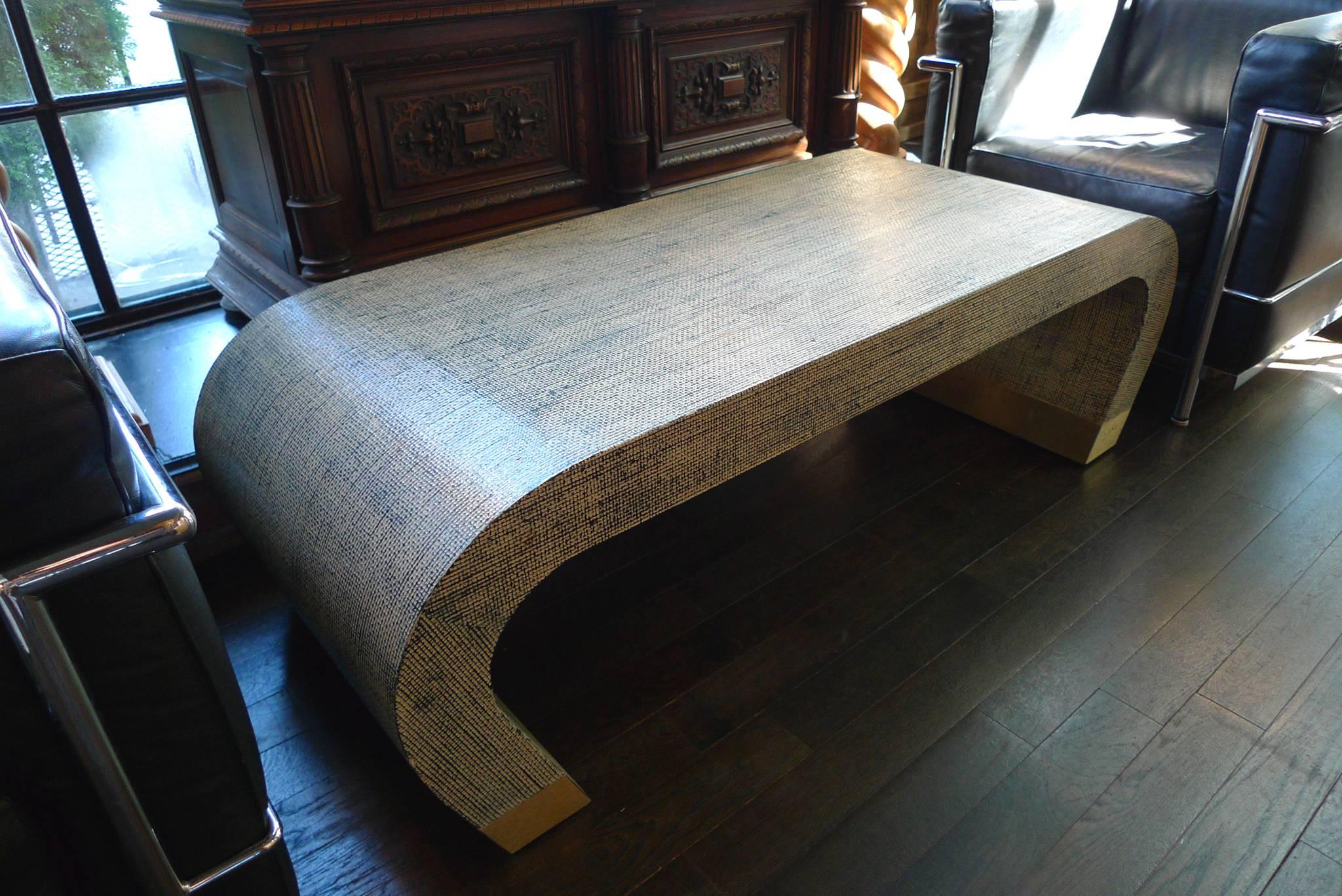 Brass Midcentury Karl Springer style Linen-Wrapped Coffee Table
