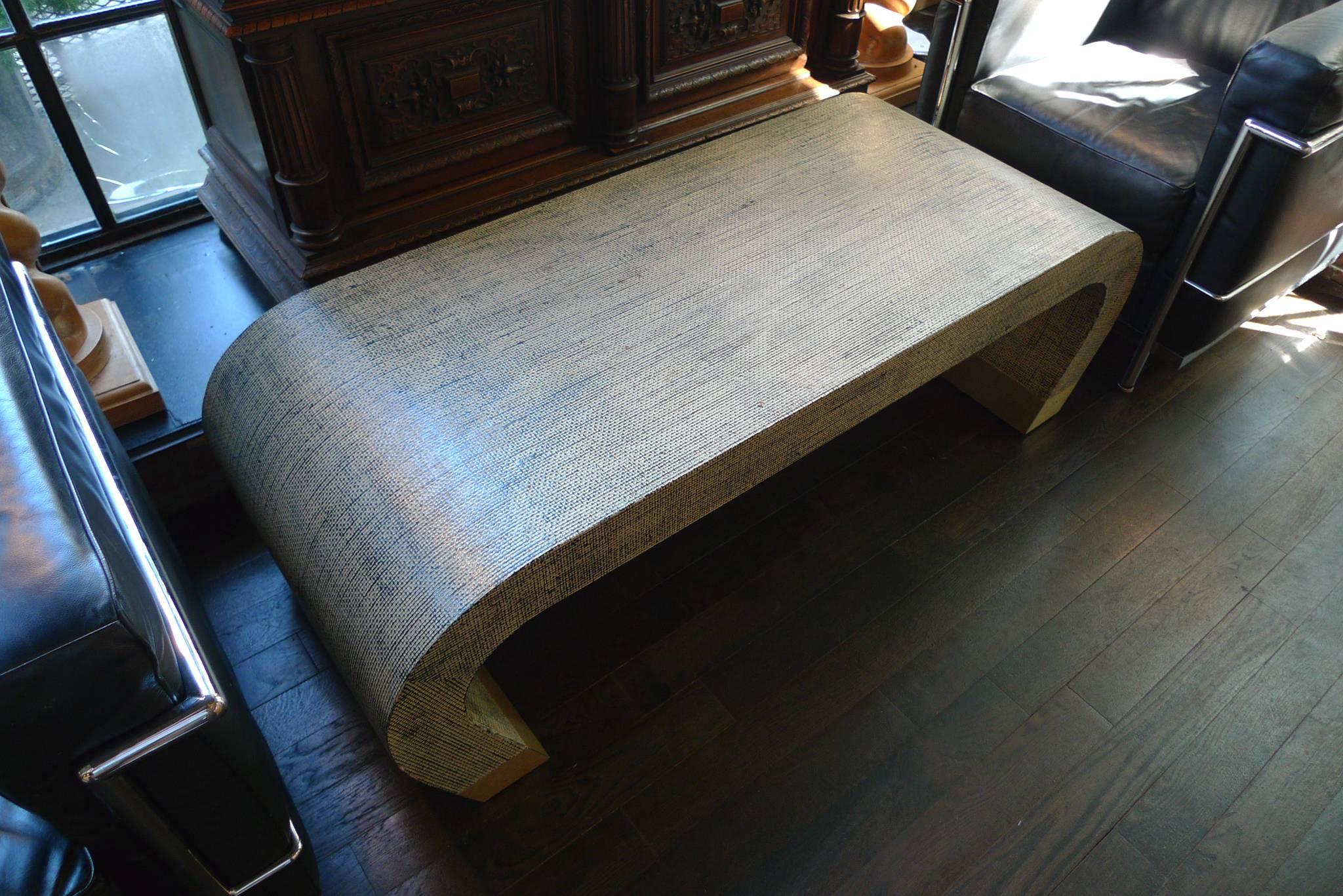 Midcentury Karl Springer style Linen-Wrapped Coffee Table 1