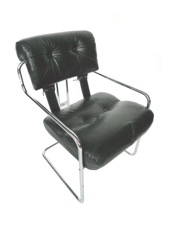 Set of Four Tucroma Black Leather and Chrome Dining Chairs at 1stDibs