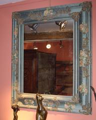 Large Mirror with Blue Fabric and Italian Embroidery of 16th Century