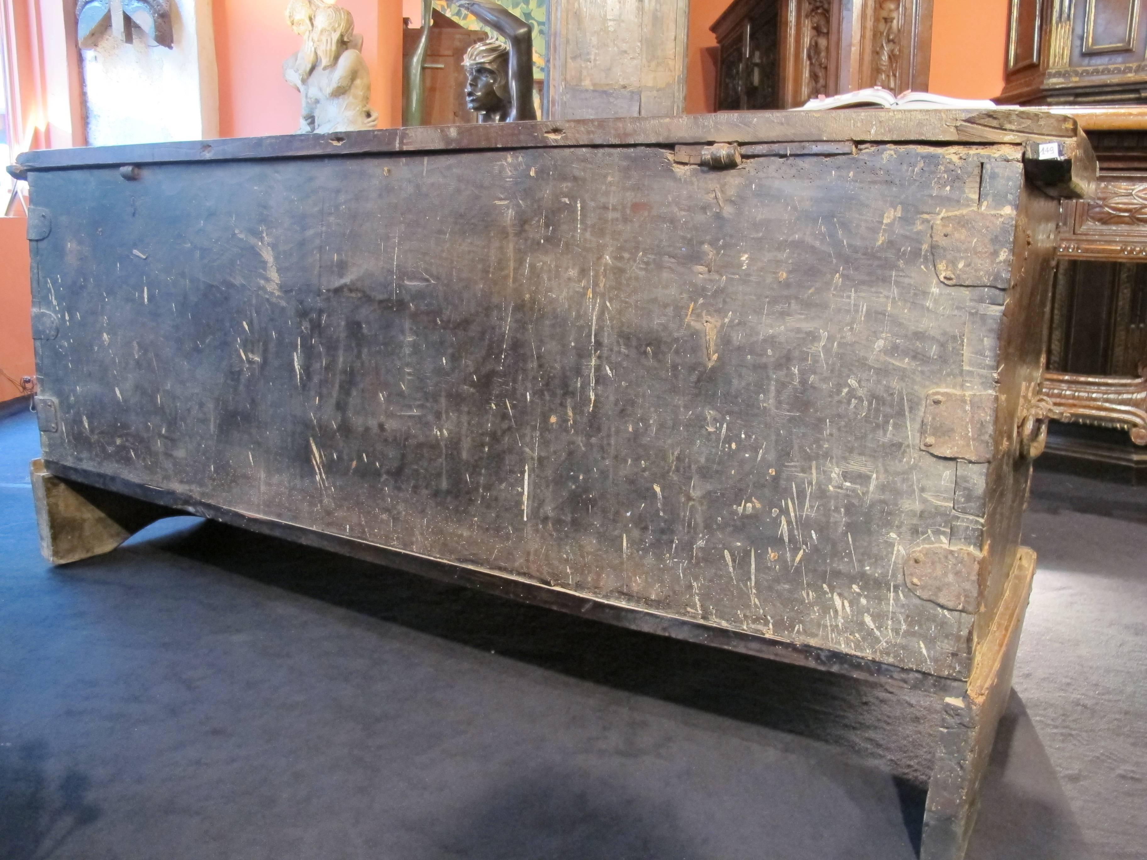 18th Century and Earlier 16th Century Walnut and Iron Chest For Sale