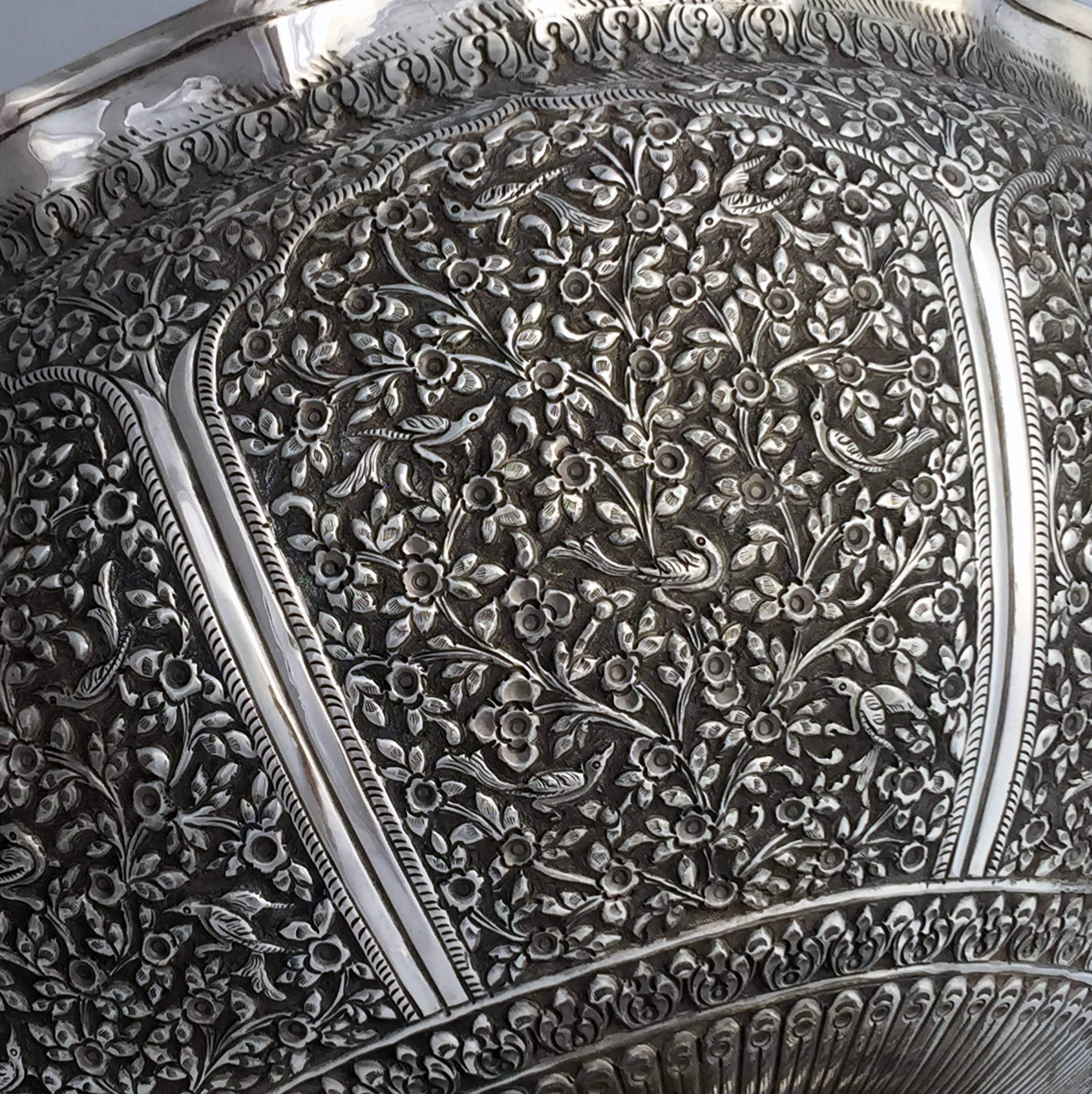 Repoussé 19th Century Indian Silver Punch Bowl or Champagne Cooler