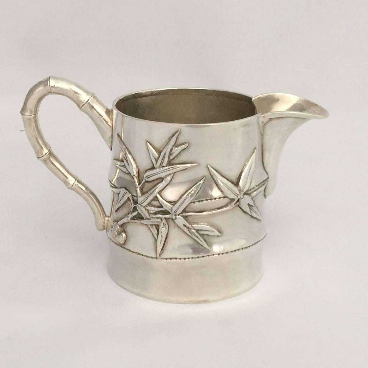 Chinese Export Silver Bamboo Motif Art Deco Four-Piece Tea and Coffee Set For Sale 1