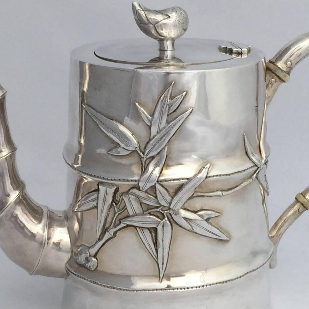 20th Century Chinese Export Silver Bamboo Motif Art Deco Four-Piece Tea and Coffee Set For Sale
